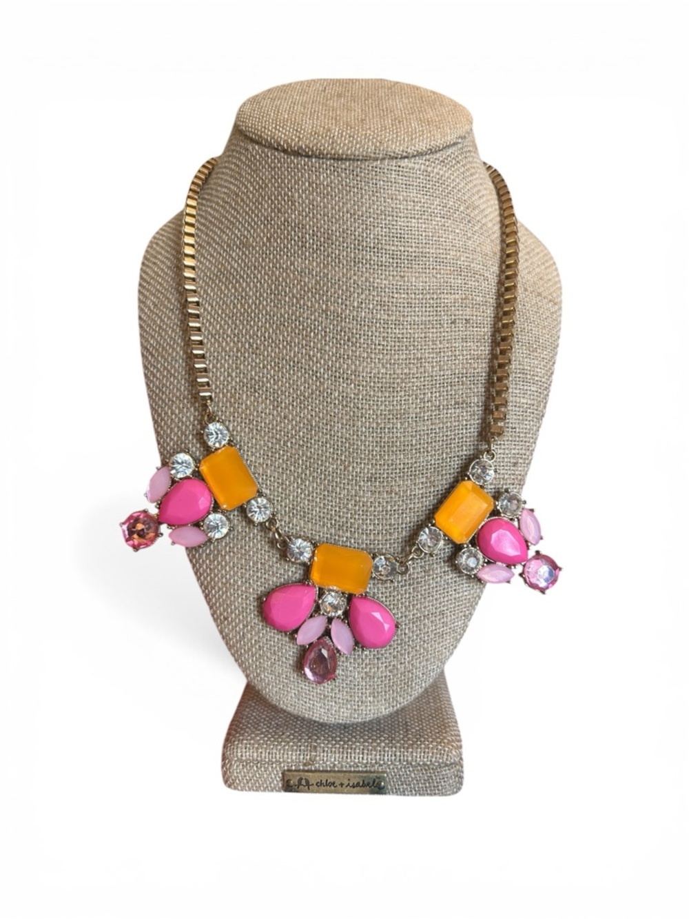Pink and Orange Gemstone Bib Necklace